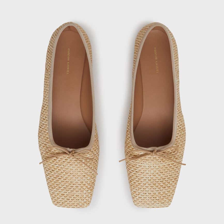 Baletki Damskie Mansur Gavriel Square Metalowym Ballerina Beżowe | 218-WMJLGH