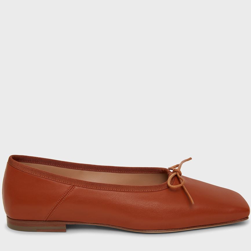 Baletki Damskie Mansur Gavriel Square Metalowym Ballerina Brązowe | 438-VHFUKJ