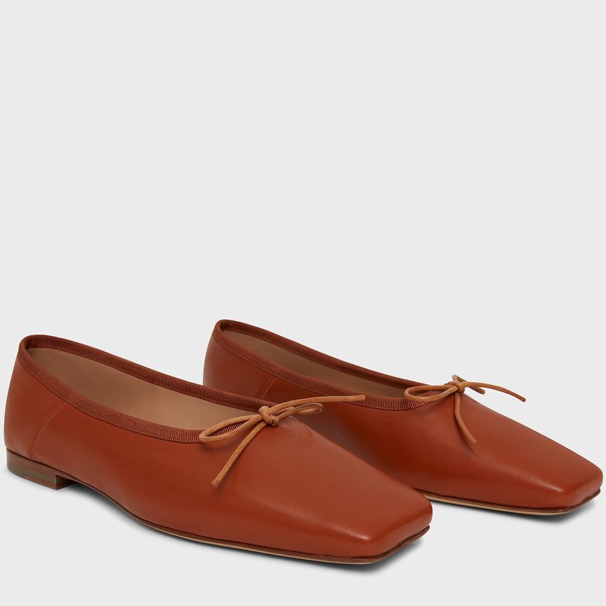 Baletki Damskie Mansur Gavriel Square Metalowym Ballerina Brązowe | 438-VHFUKJ