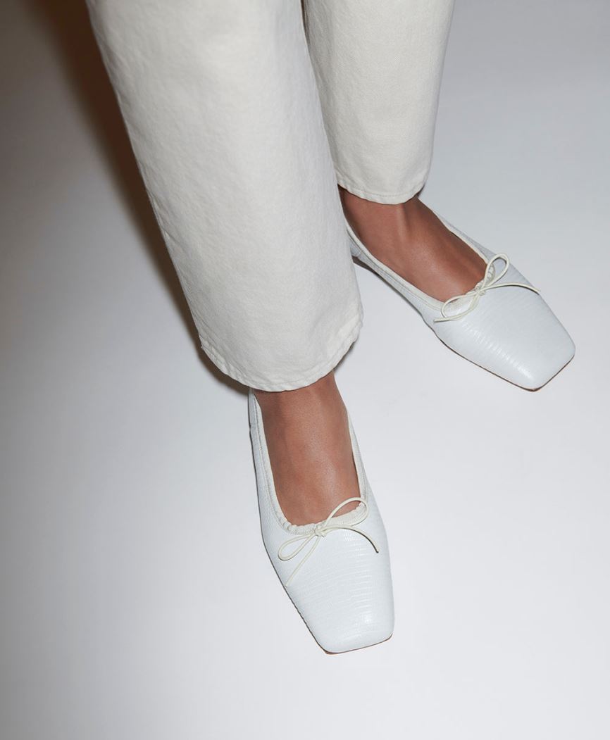 Baletki Damskie Mansur Gavriel Square Metalowym Ballerina Białe | 462-VCGUEO