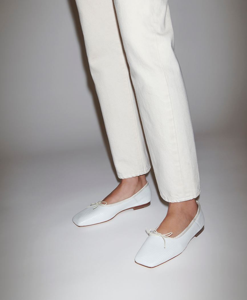 Baletki Damskie Mansur Gavriel Square Metalowym Ballerina Białe | 462-VCGUEO