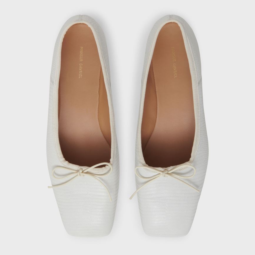 Baletki Damskie Mansur Gavriel Square Metalowym Ballerina Białe | 462-VCGUEO