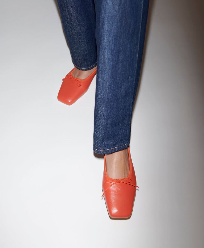 Baletki Damskie Mansur Gavriel Square Metalowym Ballerina Pomarańczowe | 724-UGYJME