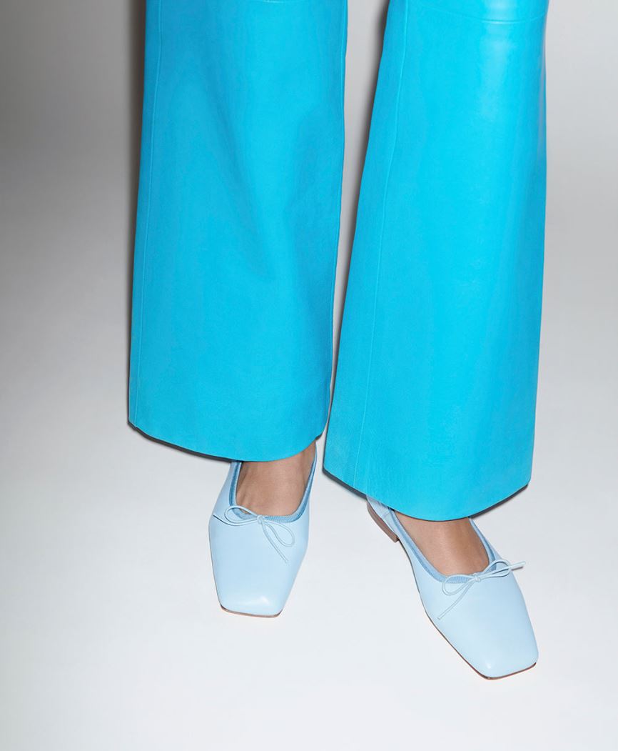 Baletki Damskie Mansur Gavriel Square Metalowym Ballerina Głęboka Niebieskie | 846-ATPHUZ