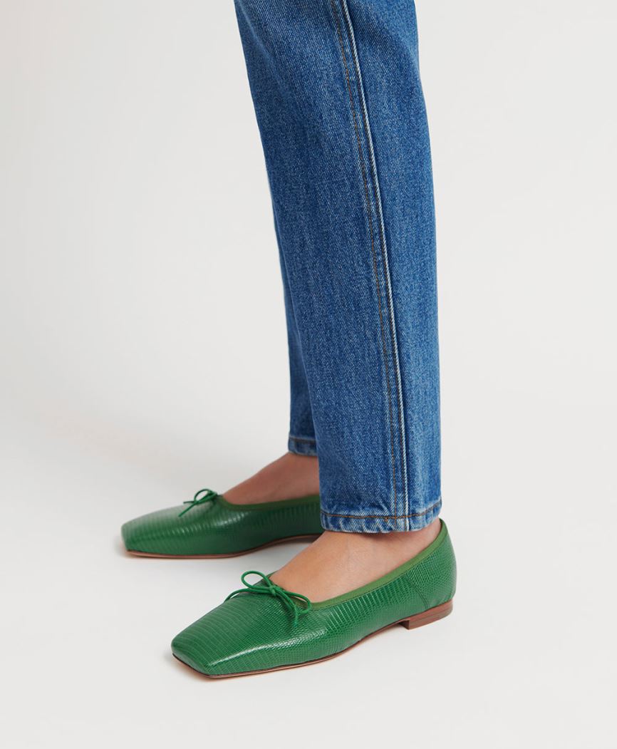 Baletki Damskie Mansur Gavriel Square Metalowym Ballerina Zielone | 921-GTMQEX
