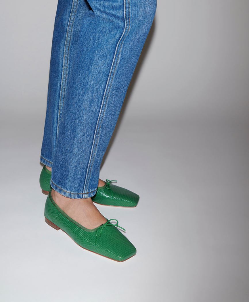 Baletki Damskie Mansur Gavriel Square Metalowym Ballerina Zielone | 921-GTMQEX