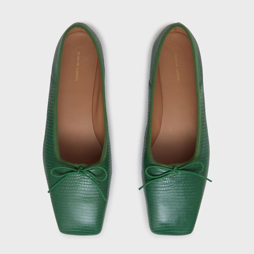 Baletki Damskie Mansur Gavriel Square Metalowym Ballerina Zielone | 921-GTMQEX