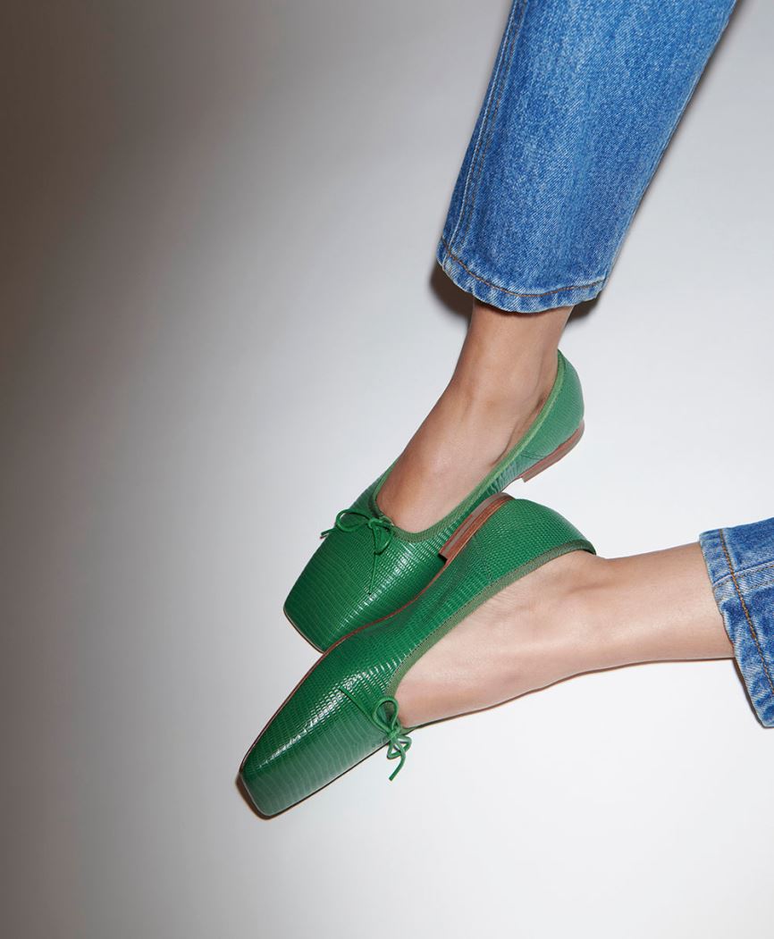 Baletki Damskie Mansur Gavriel Square Metalowym Ballerina Zielone | 921-GTMQEX