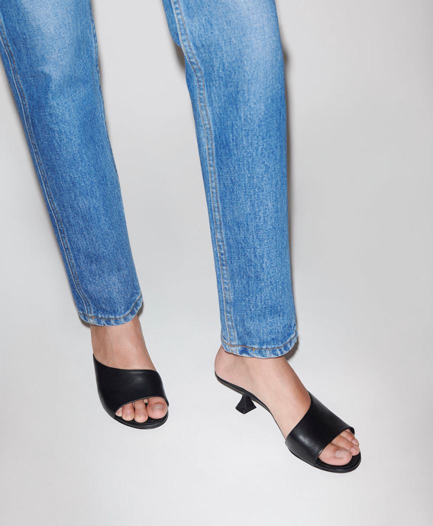 Mules Buty Damskie Mansur Gavriel Kitten Open Metalowym Czarne | 458-TNBRSC