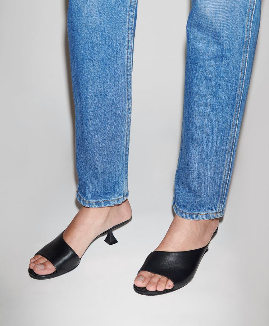 Mules Buty Damskie Mansur Gavriel Kitten Open Metalowym Czarne | 458-TNBRSC