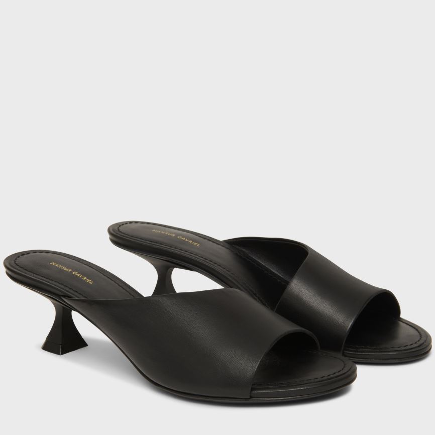 Mules Buty Damskie Mansur Gavriel Kitten Open Metalowym Czarne | 458-TNBRSC