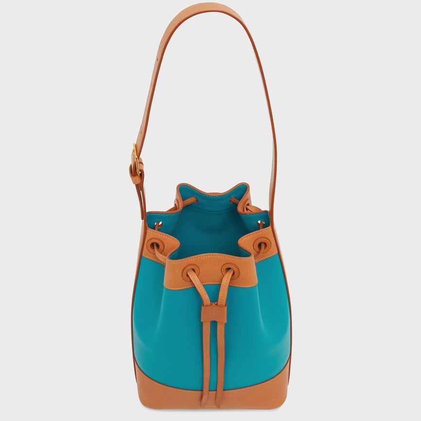 Torebka Bucket Bag Damskie Mansur Gavriel Block Turkusowe Brązowe | 264-NHPARI