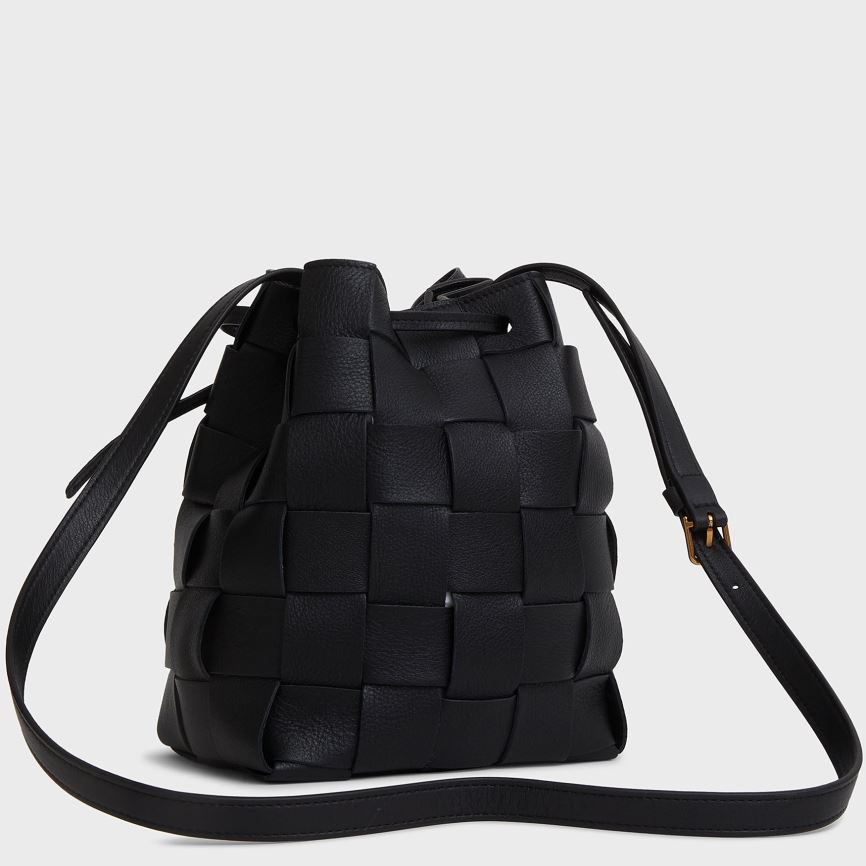 Torebka Bucket Bag Damskie Mansur Gavriel Upcycled Woven Mini Czarne | 376-STVLCI