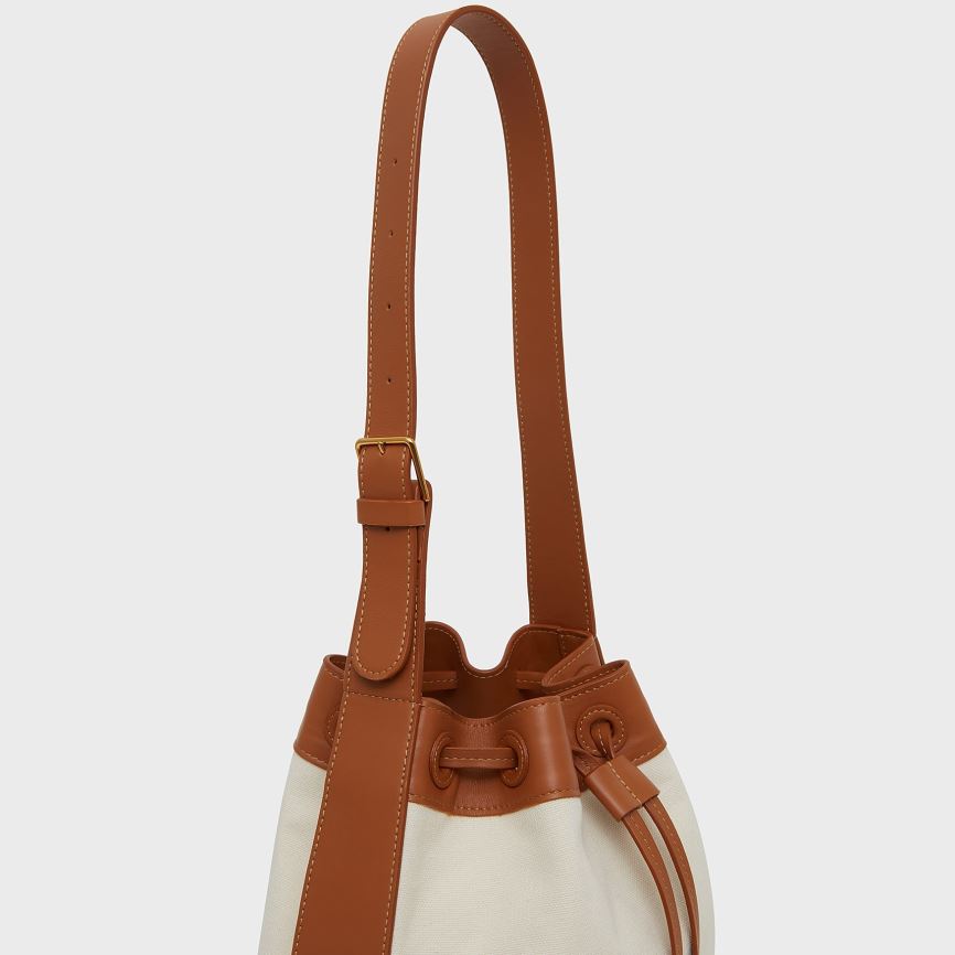 Torebka Bucket Bag Damskie Mansur Gavriel Block Białe Brązowe | 463-ELFRSW