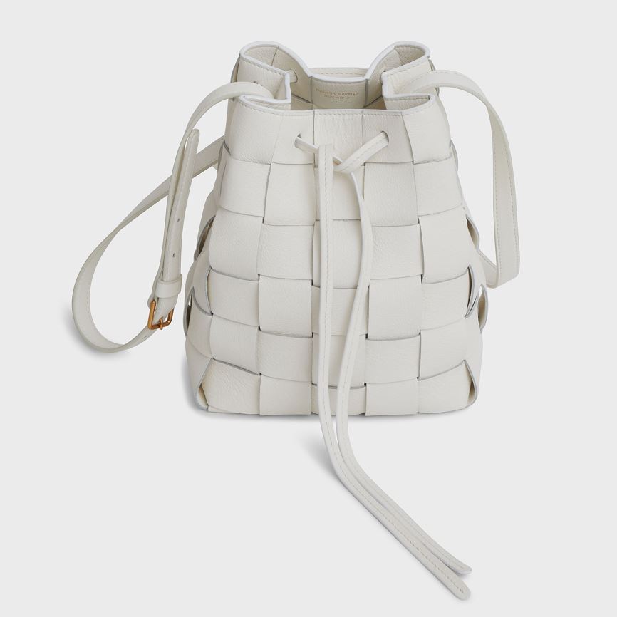 Torebka Bucket Bag Damskie Mansur Gavriel Upcycled Woven Mini Białe | 870-RGEHLB