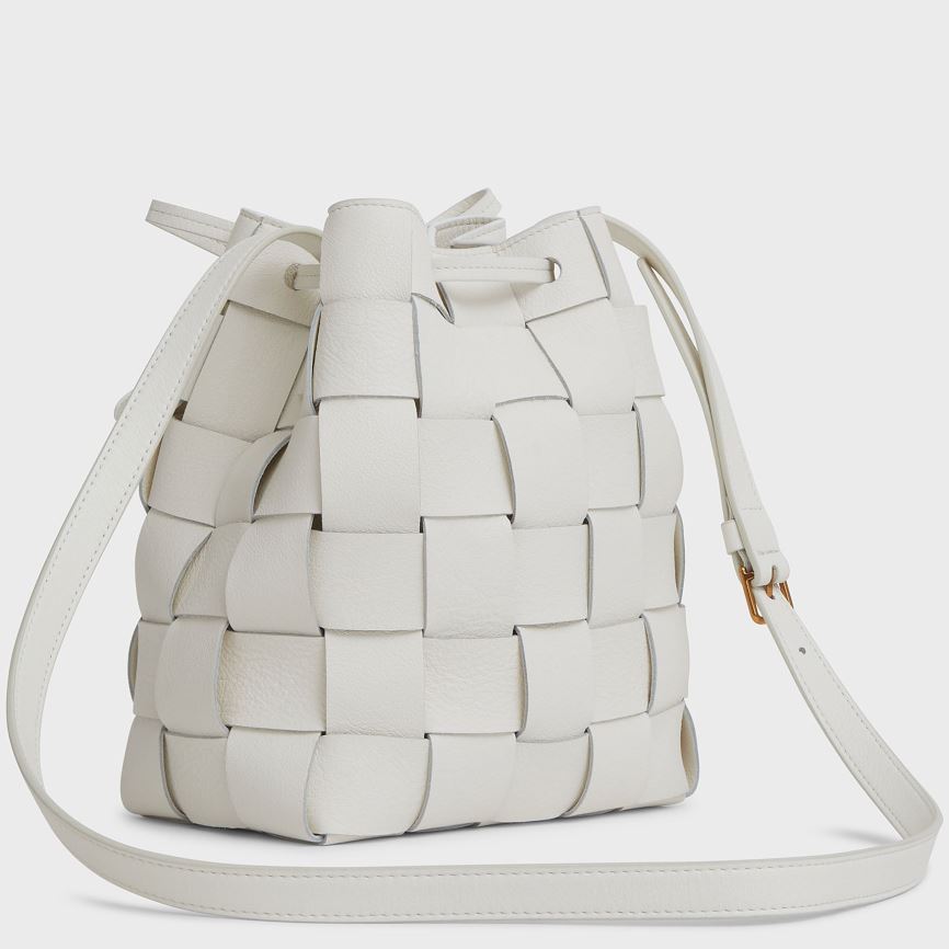 Torebka Bucket Bag Damskie Mansur Gavriel Upcycled Woven Mini Białe | 870-RGEHLB