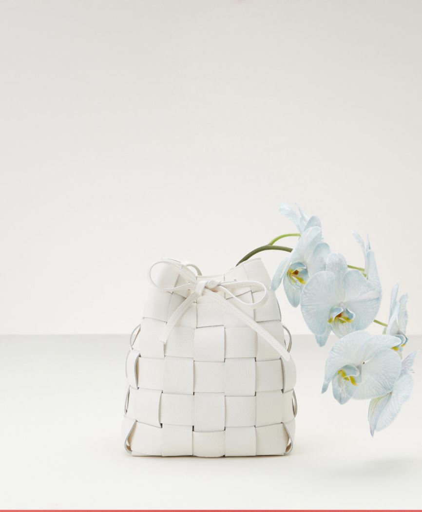 Torebka Bucket Bag Damskie Mansur Gavriel Upcycled Woven Mini Białe | 870-RGEHLB