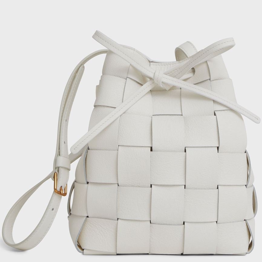 Torebka Bucket Bag Damskie Mansur Gavriel Upcycled Woven Mini Białe | 870-RGEHLB