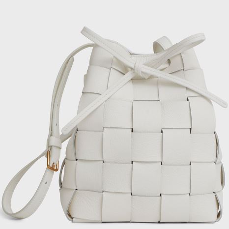 Torebka Bucket Bag Damskie Mansur Gavriel Upcycled Woven Mini Białe | 870-RGEHLB